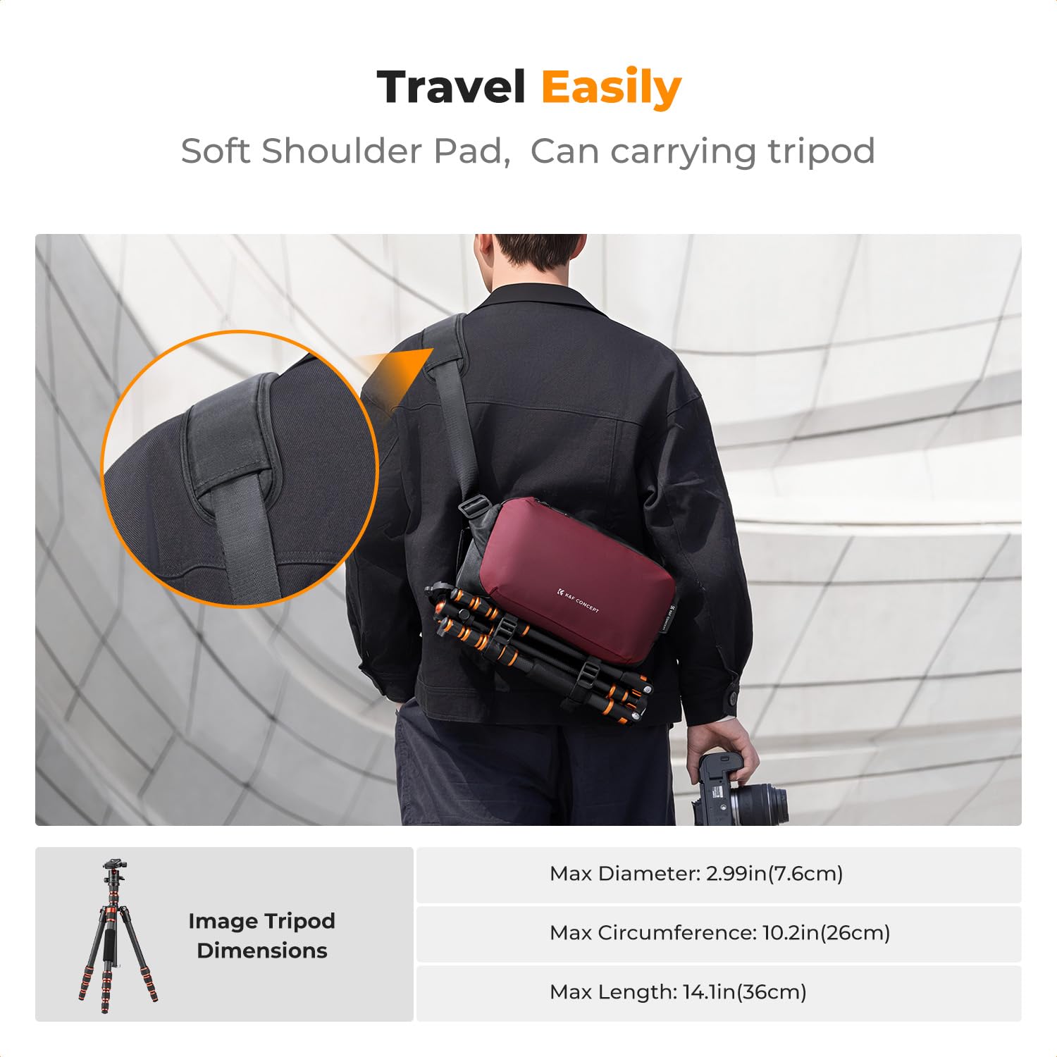 K&F Concept Camera Sling Bag, Camera Bag for DSLR and Lenses, Single Shoulder Camera Case Crossbody Bag with Tripod Holder for SLR Canon Sony Nikon Drone