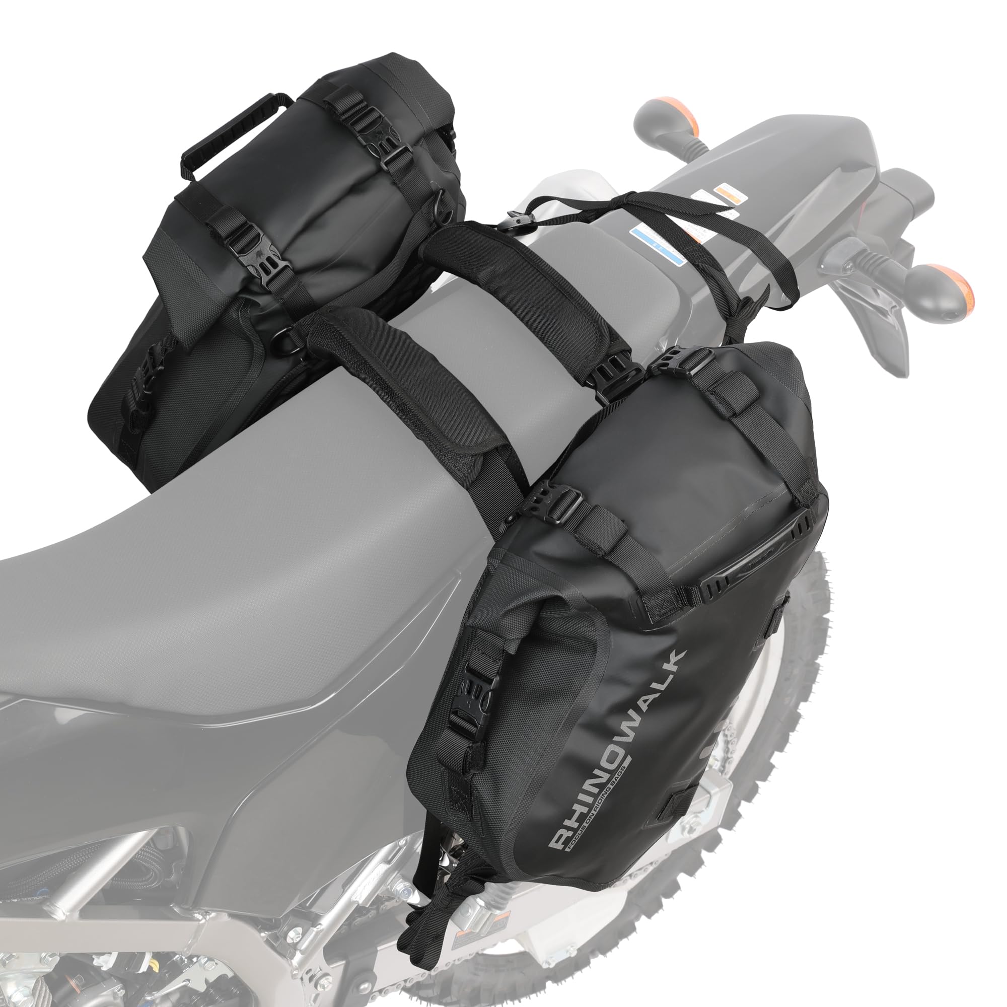 Rhinowalk Motor Pannier Bag Motorcycle Seat Bag Waterproof Travel Luggage Expandable19-26L, Black (MT4026)