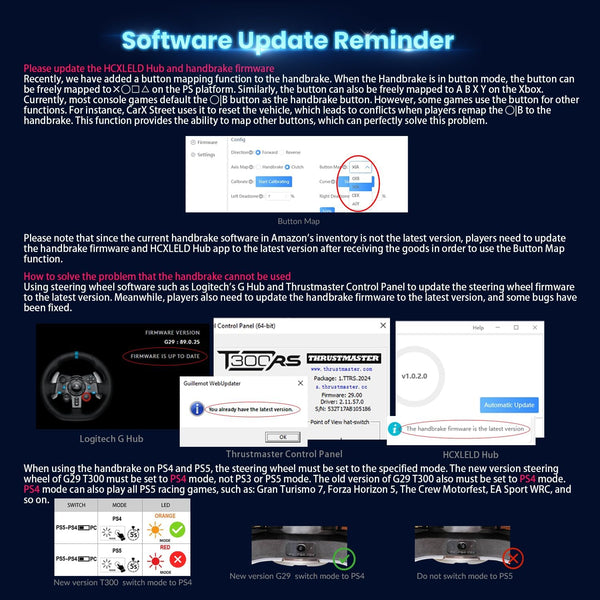 HCXLELD Sim Racing Handbrake, G29 T300 Racing Wheel for PS4/PS5, G920 TX Racing Wheel for XBOX Series X/S, All Racing Wheels for Windows, with Clamp