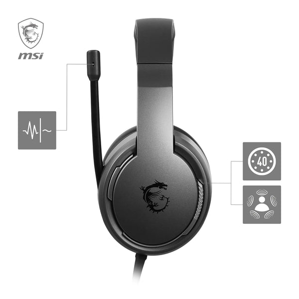 MSI IMMERSE GH50 GAMING HEADSET - 7.1 Virtual Surround Sound, Vibration Feedback, 40mm Neodymium Drivers, RGB Lighting, Detachable Mic, Inline Controls, USB 2.0 Connector - Wired (Package may vary)