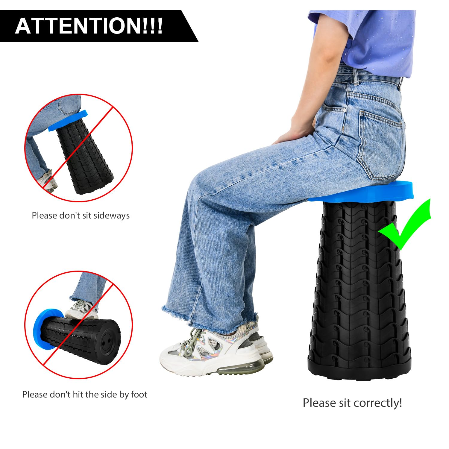 LUXJET Portable Folding Stool Lightweight Yet More Sturdy with Load Capacity 180KG, Retractable Plastic Foldable Collapsible Stool for Camping Fishing Hiking BBQ Outdoors Indoors Kitchen