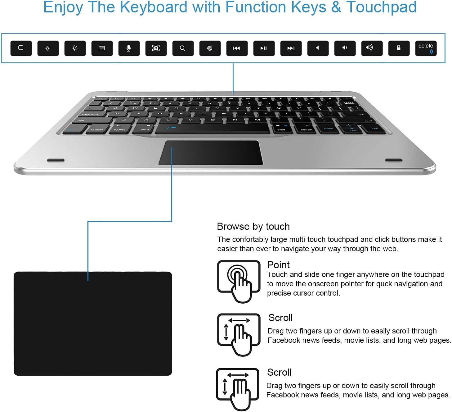 Arteck Keyboard Case with Track Pad for iPad 9th Gen 10.2-inch 2021, Bluetooth Keyboard with Folio Full Protection Case and Touch Pad for Apple 10.2-inch Pad 9 Pad 8, 7 with Swivel Rotating