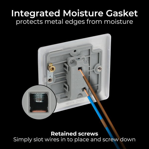 BG Electrical Cooker Switch with Socket and LED, Cooker Control Unit, Control Socket, Double Pole, Raised Profile, Round Edges, Nexus Metal, Brushed Steel, Grey Inserts, 45A, NBS70G