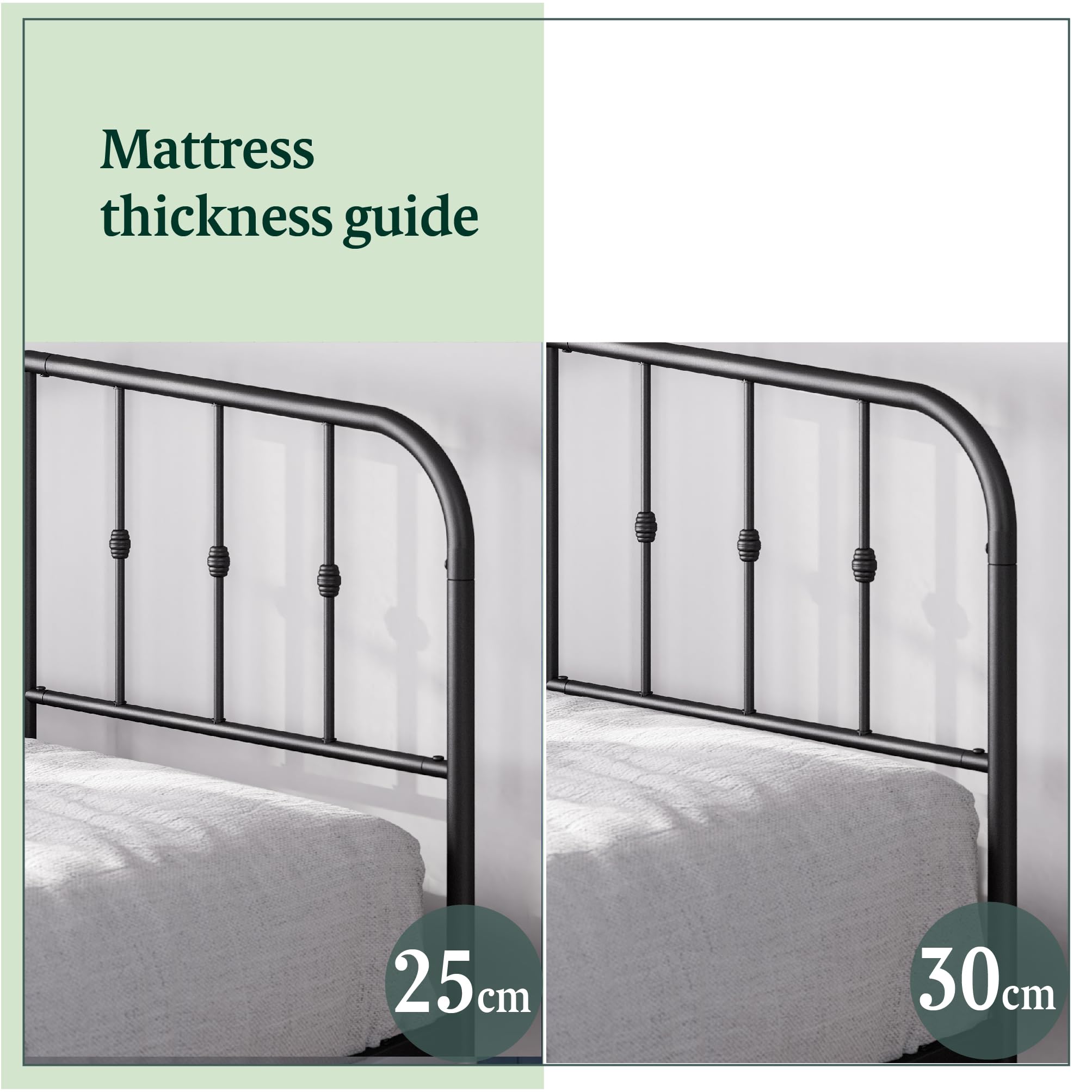 Zinus Heidi Super King Bed frame - Bed 180x200 cm - 30 cm Height - Metal Platform Bed frame with Headboard and Footboard - Black