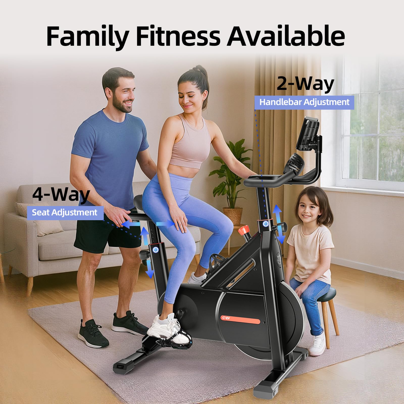 Bluearth Self-Powered-Fan Exercise Bike with Dynamic LED Light Effects, Pro Livestreaming Classes, Smart Exclusive App, 300 LBS Magnetic Resistance Indoor Stationary Cycling Workout Bike for Home