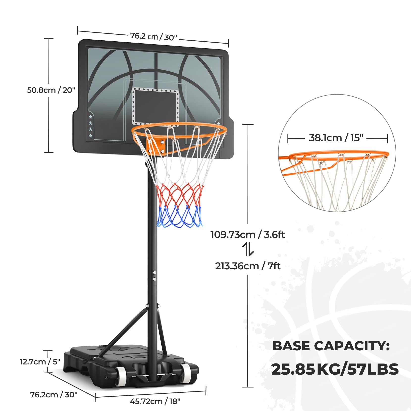 Basketball Hoop Outdoor, Yohood Basketball Hoop and Stand Portable Adjustable Height Net Set System on Wheels Sturdy Backboard for Game Park Garden Indoor