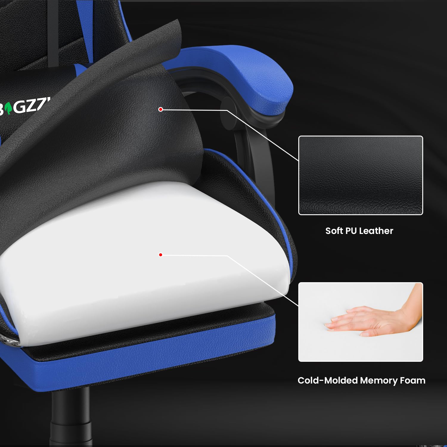 bigzzia Ergonomic Gaming Chair - Gamer Chairs with Lumbar Cushion + Headrest, Height-Adjustable Office & Computer Chair for Adults (without footrest, White)