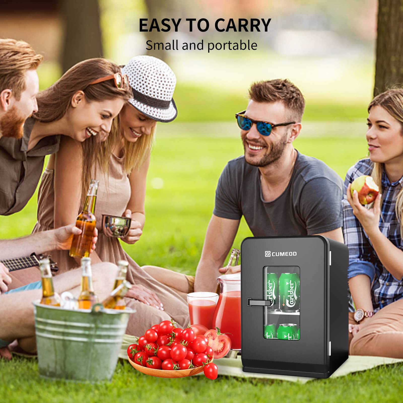 Mini Fridge 15 Liter/21 Cans, Upgrade Portable AC+DC Power Small Fridge for Bedroom, Car, Office, Thermoelectric Cooler and Warmer Skincare Fridge for Food, Drinks, Cosmetics, Max & ECO Mode