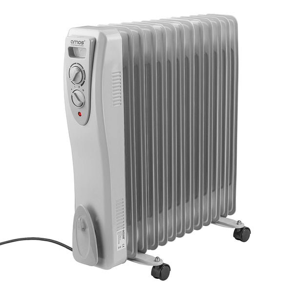 AMOS 1500W Electric Oil Filled Radiator Heater 7-Fin Portable Thermostat Heating Appliance with 3 Heat Settings, Safety Shut Off, and Power Indicator Light