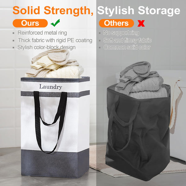 ROSOS Collapsible Foldable Hamper - Extended Double Handle, 80 L Laundry Basket for Bedroom Bathroom Dorm Storage - 1 Pack, Black