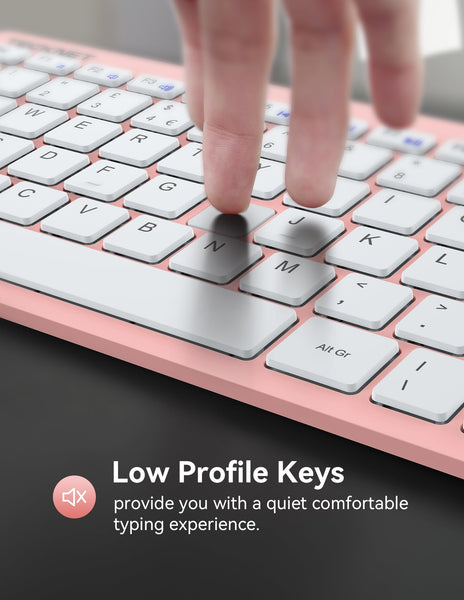 TECKNET 2.4G Wireless Keyboard For Windows/Chrome OS, UK Layout Compact Mini Keyboard, Small Silent Whisper-Quiet Keyboards with 12 months Battery Life (Pink)