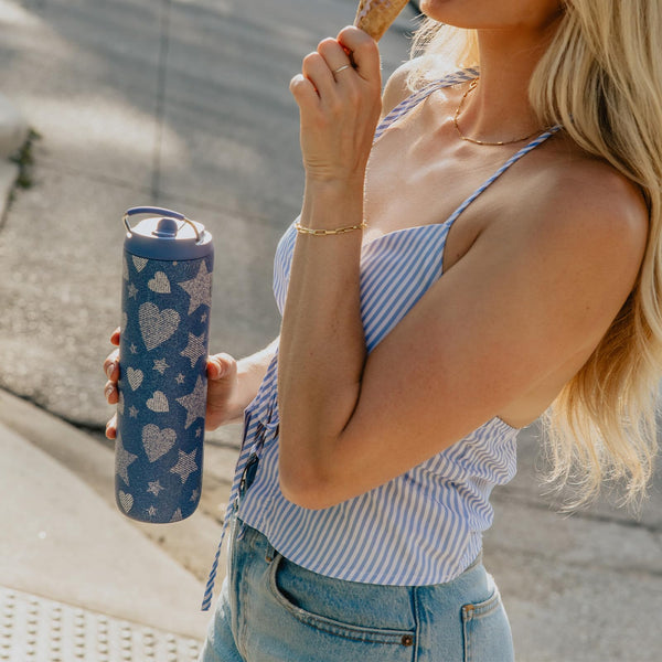 Insulated Water Bottle 700ml(24oz) with Straw, Lid, and Handle - Stainless Steel Sports Travel Gym Bottle for Men and Women (Skiing)