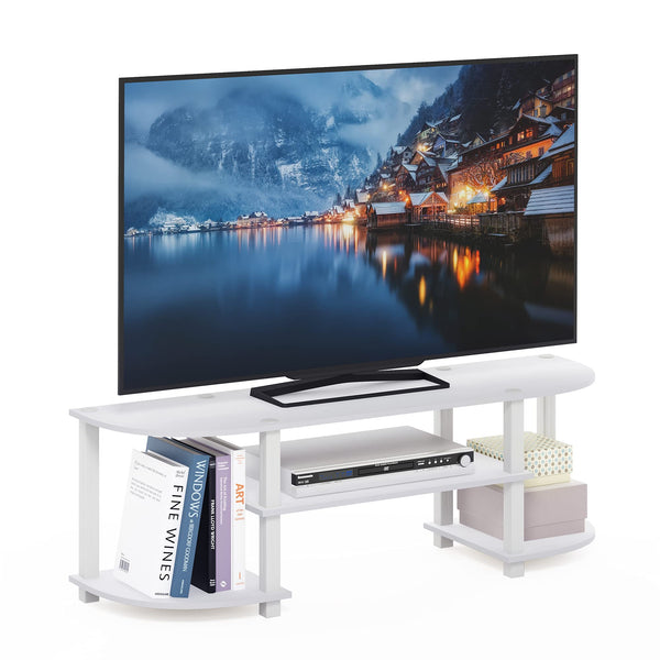 Furinno Wide Entertainment Center, Stand, TV Unit, Engineered Wood, White, 120(W) x 40(H) x 34(D) cm