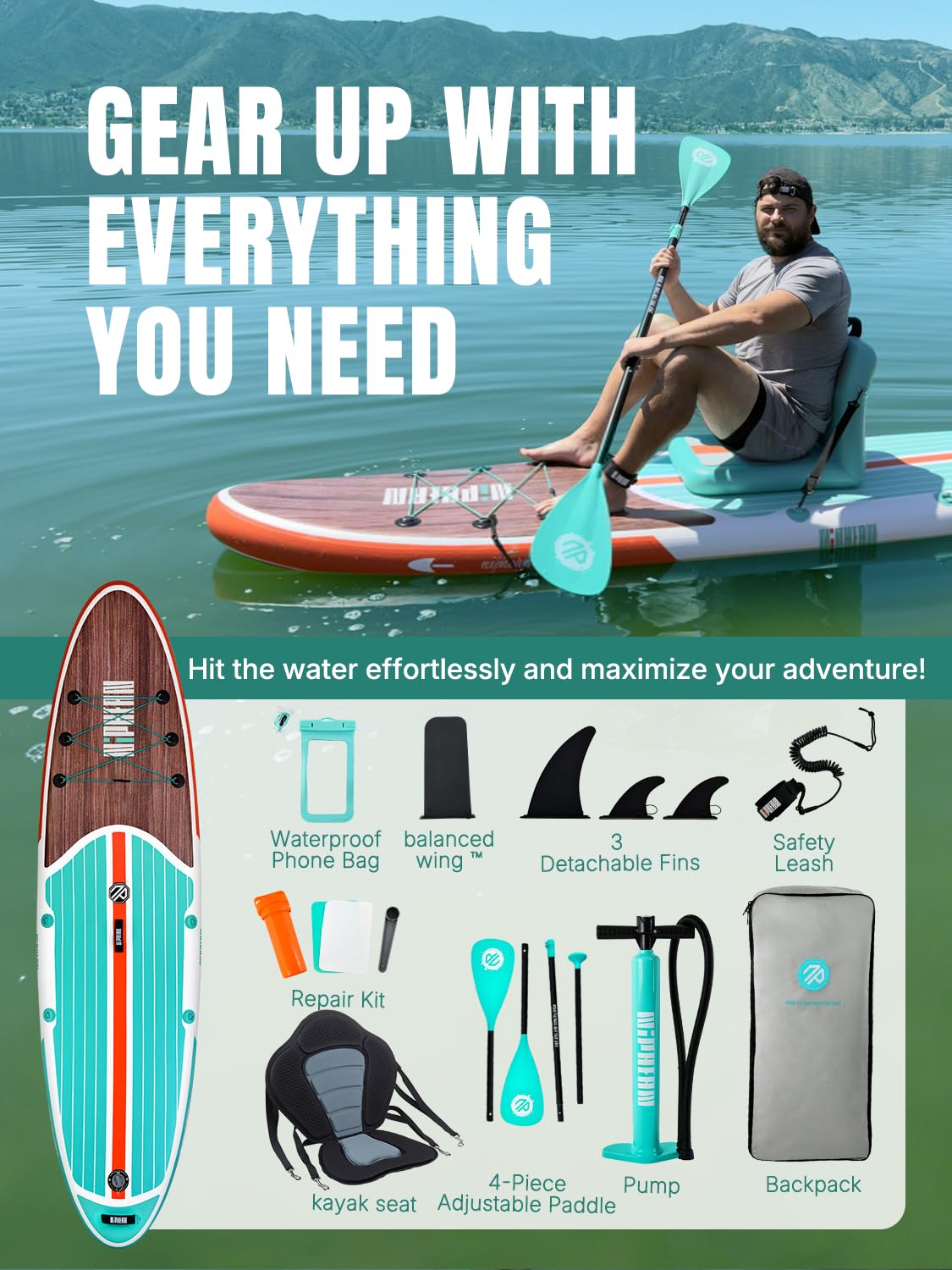 Niphean Inflatable Paddle Boards for Adults with All Accessories, 320cm Stand Up Paddle Board for All Skill Levels, SUP with 200kg Weight Capacity for 2 People, Inflatable Paddleboard with Seat