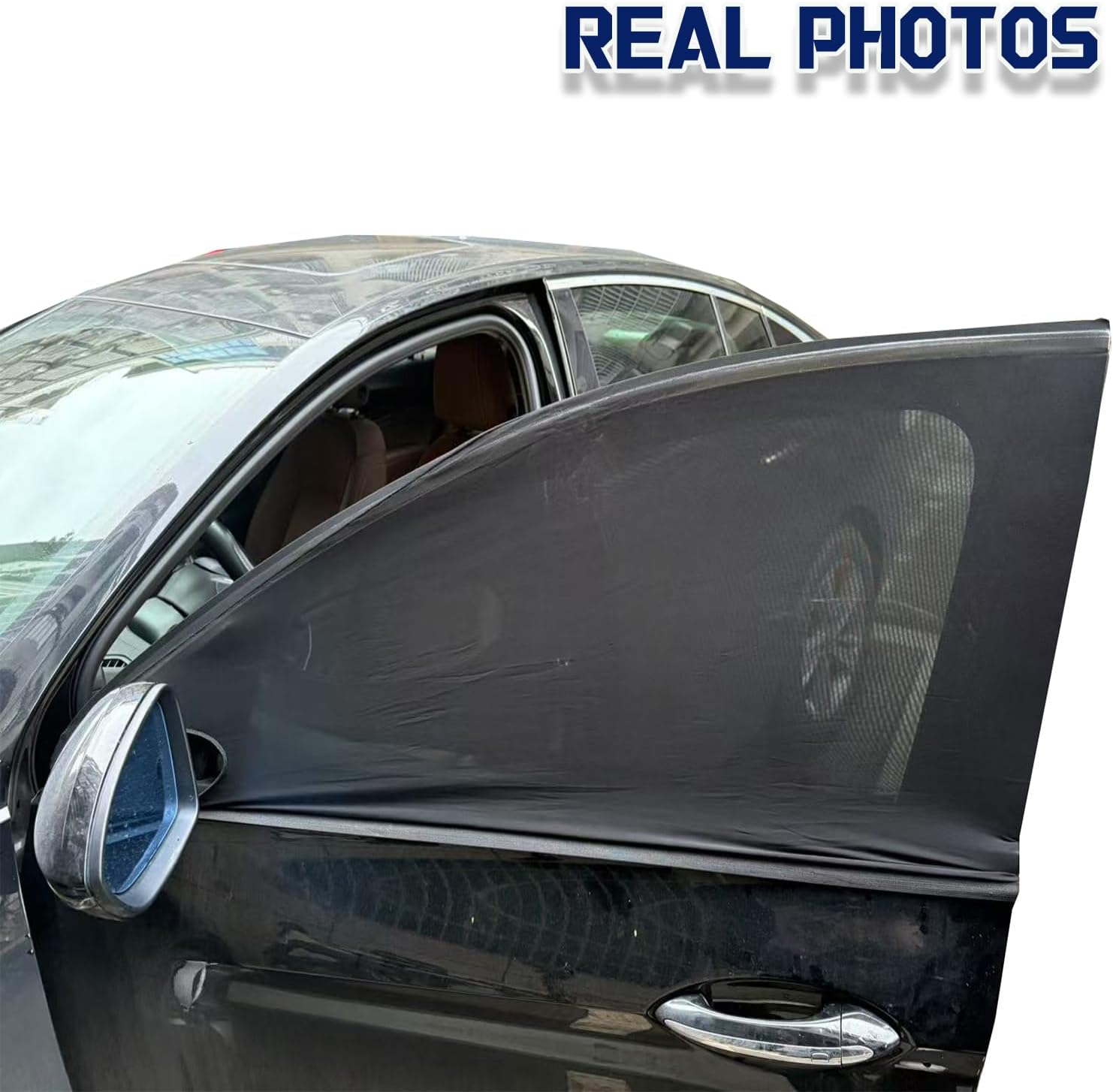 Car Front Window Shades, OUTTDID 2 Pack Side Window Sun Shades, Car Heat and UV Protection Stretchy Mosquito Net Cover Fit Cars SUVs - Up to 80x126cm