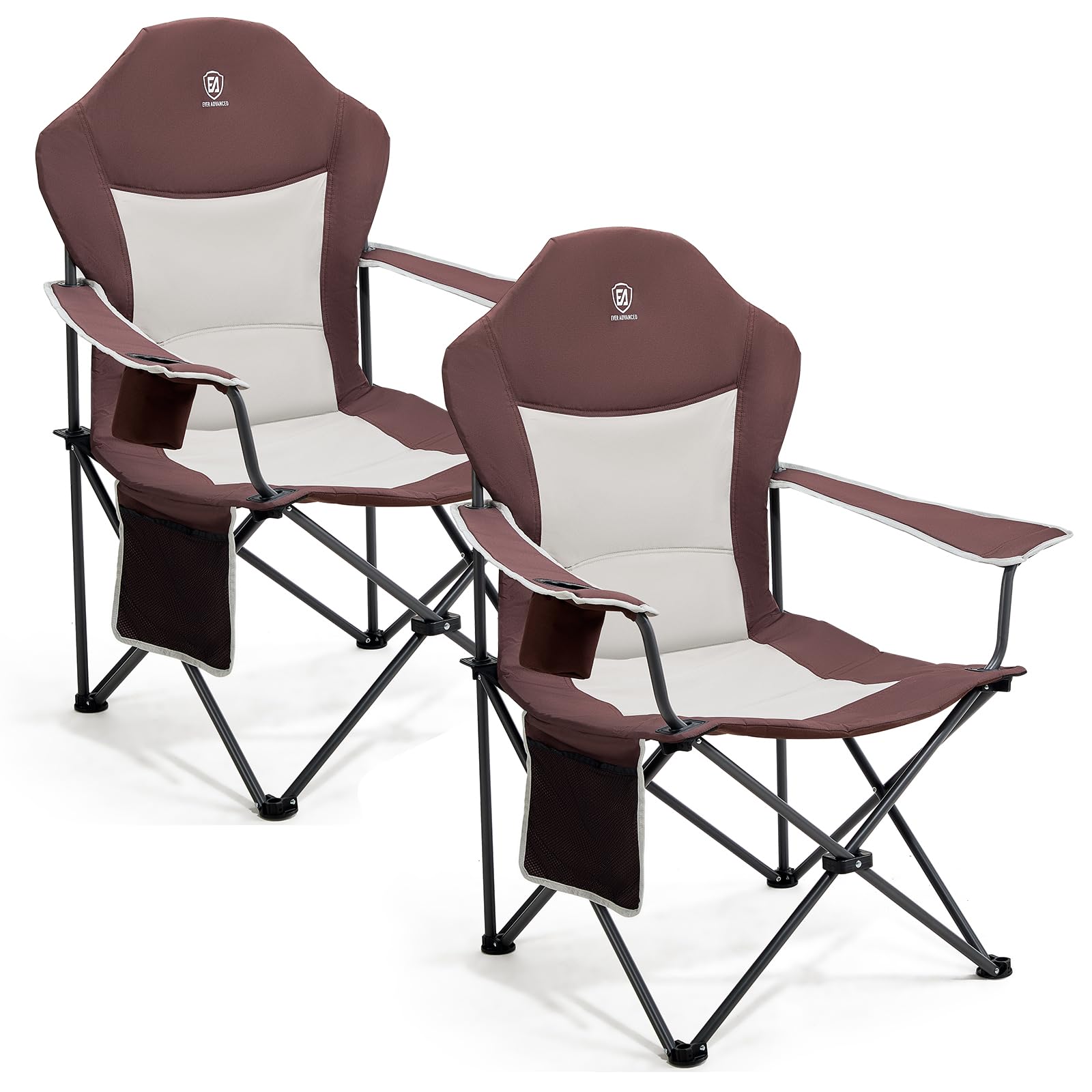 EVER ADVANCED Camping Chairs for Adults Heavy Duty Folding Chair Up to 160kg Oversized with High Back & Cup Holder & Side Pocket Comfy Camp Fold Up Chair