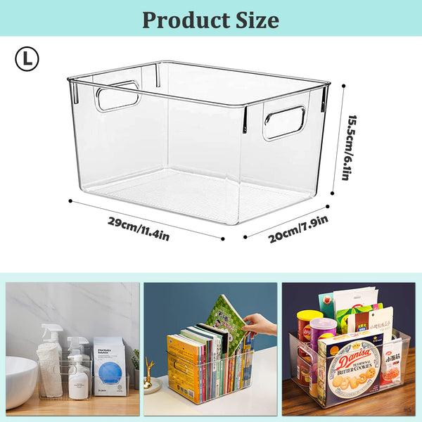 HPYLIFH Fridge Organiser with Handles, 4 Pack Clear Pantry Organizer Bins, Food Storage Basket for Kitchen, Countertops, Cabinets, Refrigerator,