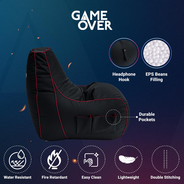 Game Over Lich Blade Video Gaming Bean Bag Chair | Indoor Living Room | Side Pockets for Controllers | Headset Holder | Ergonomic Design for the Dedicated Gamer