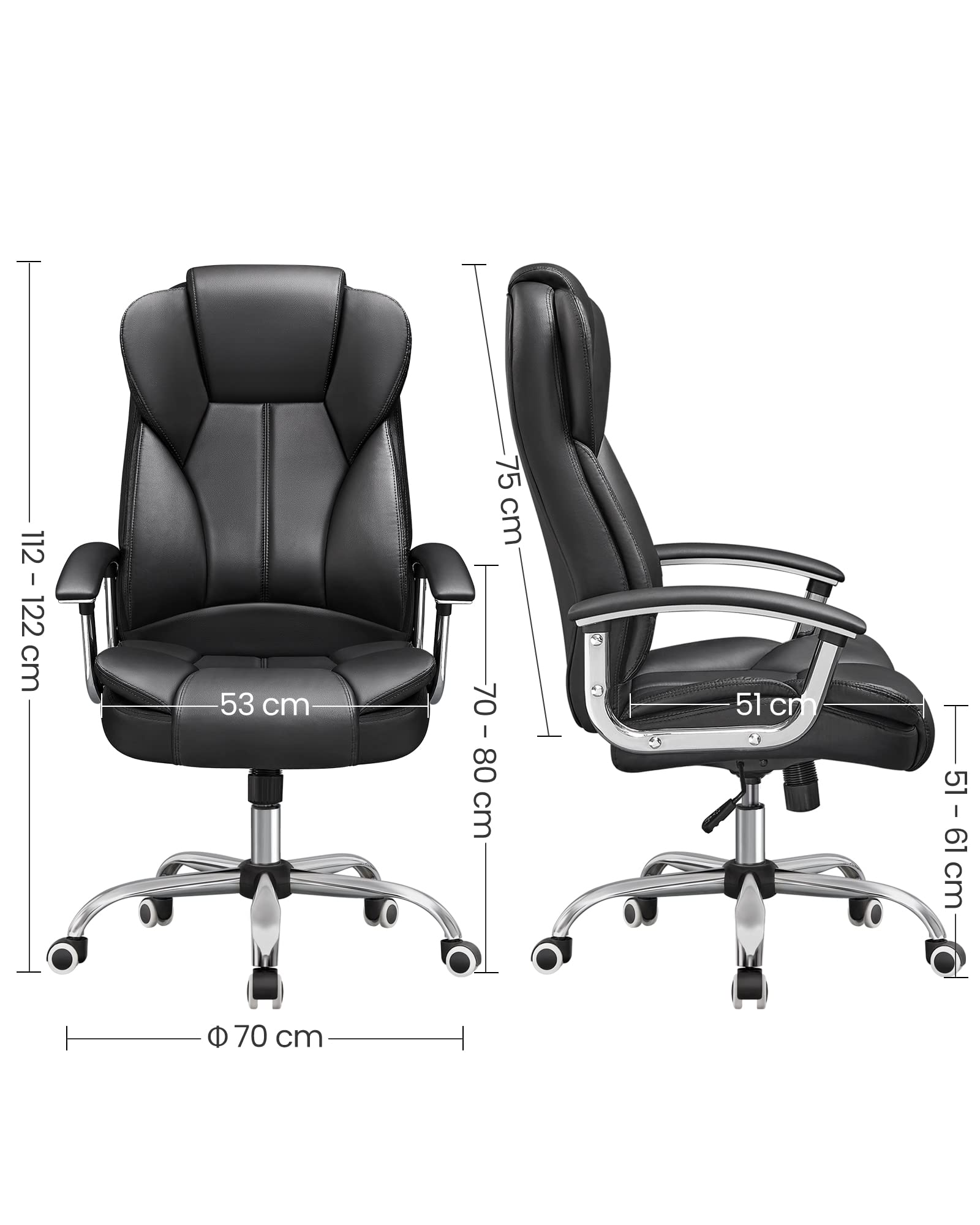 SONGMICS Office Chair, Desk Chair, Gaming Chair with Armrests, Swivel Computer Chair, Executive Office Chair, Adjustable Height, Tilt Function, Home Office, Study, Ink Black OBG57BUKV1