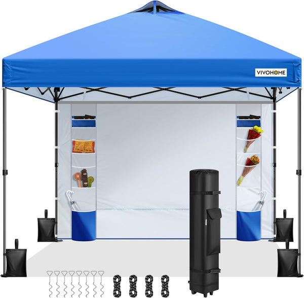 VIVOHOME Canopy Tent 3x3m Outdoor Shelter 2 Tiers Roof with Portable Wheel Carry Bag and 4 Sandbags Pop Up for Patio Garden Backyard