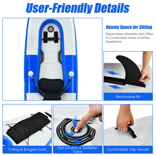 COSTWAY 10.8ft Inflatable Kayak, 1 Person Sit on Canoe with Adjustable Aluminum Oar, Hand Pump and Padded Seat, Paddle Kayaks Blow up Boat for River Lake Sea