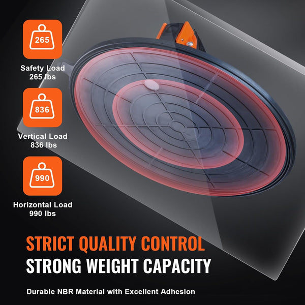 VEVOR Glass Suction Cup, 10" 990 lbs Load Capacity, Vacuum Suction Cup with Steel Handle & Carry Box, Heavy Duty Industrial Suction Cup Lifter Tool for Glass, Granite, Tile, Metal, Wood Panel Lifting