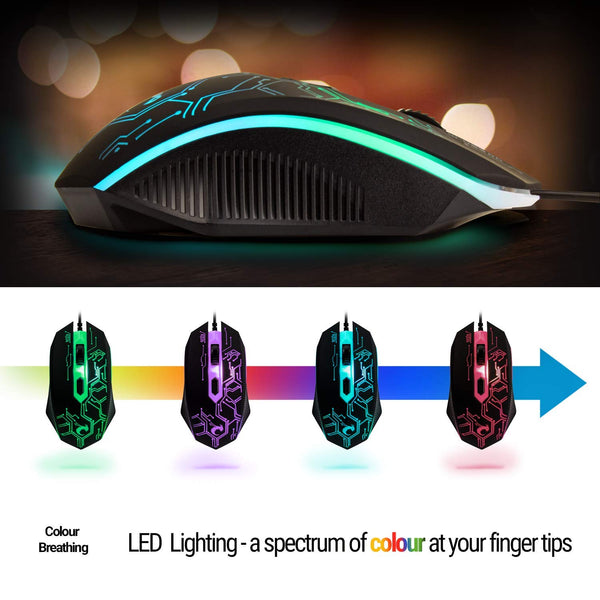 Gaming Keyboard and Mouse and Mouse pad and Gaming Headset, Wired LED RGB Backlight Bundle for PC Gamers Users - 4 in 1 Gift Box Edition Hornet RX-250
