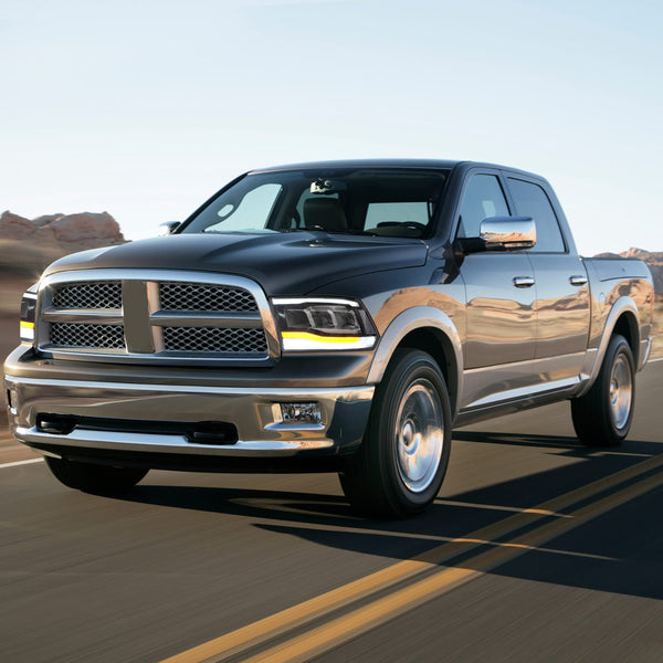 VLAND Motor LED Headlights compatible with RAM 1500 2500 3500 2009-2018 & RAM 1500 Classic 2019-2021, w/Startup dynamic display & Blue to white changing, Passenger & Driver Sides - Clear reflector