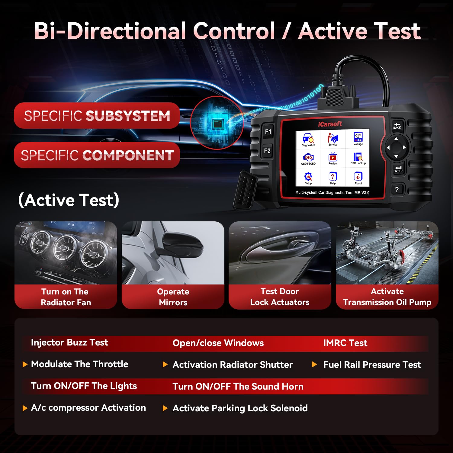 iCarsoft Car Diagnostic Tool for Ben.z/Smart/Sprinter, 30+ Service Functions OBD2 Scanner, MB V3.0 All System Code Reader, Bi-Directional Control, Auto VIN, Continuous Software Update
