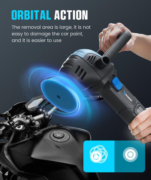 RAYBAO Car Polisher, 1200W Car Polishers and Buffers, Variable Speed 1600-3500RPM, Car Buffer Polisher Machine with Detachable Handle, 180mm/150mm Disc for Polishing/Waxing