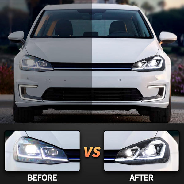 VLAND Headlights for Golf 7.5 MK7.5 2017-2020 Front Lights with Sequential Indicator, not fit GTI/R line/MK7, not include bulbs, E-mark, One Pair
