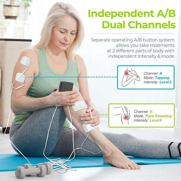 AUVON Dual Channel TENS Machine for Pain Relief, TENS Unit Muscle Stimulator with 20 Modes, 2" and 2"x4" TENS Pads Replacement