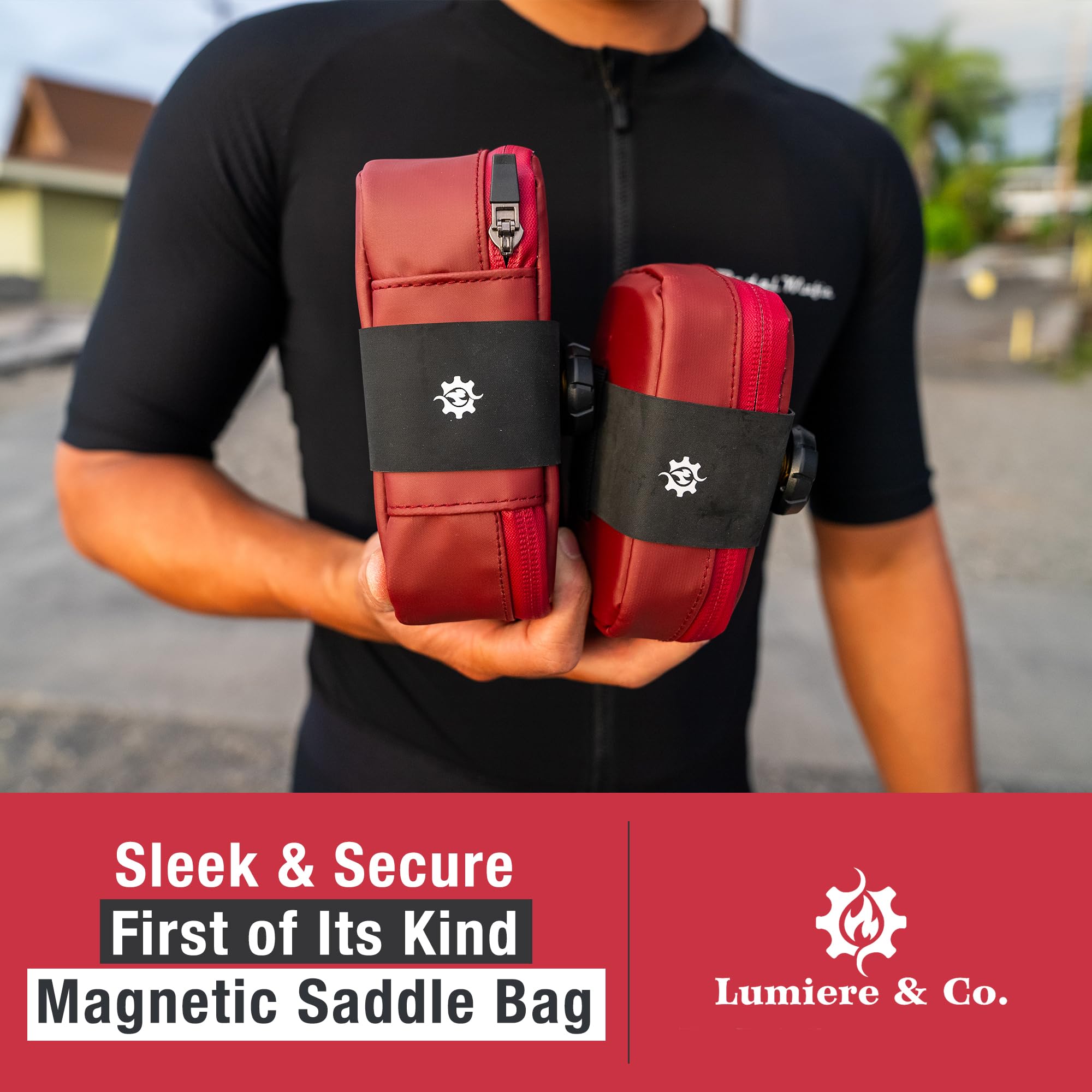 Lumiere & Co. Falcon Magnetic Bike Saddle Bag – 0.69L | 6" x 3.5" x 2" | Sleek Minimalist Brick Design, Fast Magnetic Buckle Attachment | Road Cycling–Specific Bike Seat Bag (Black, Large)