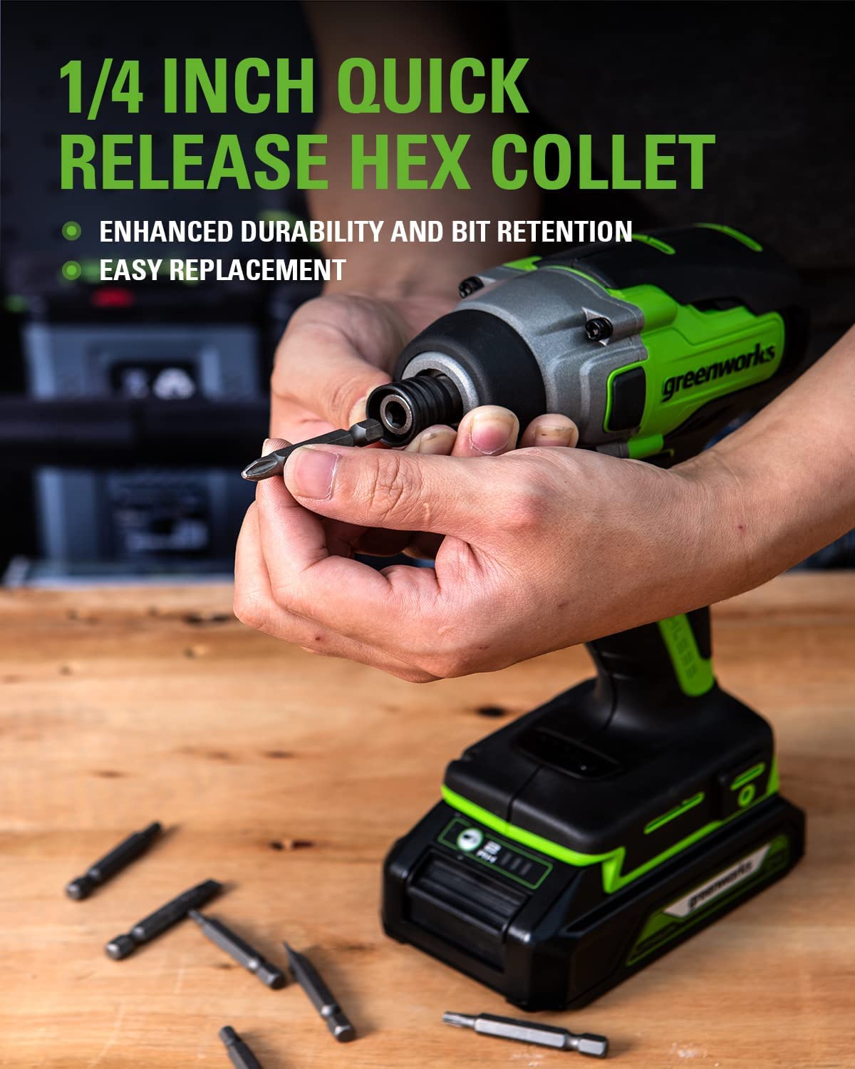 Greenworks GD24ID3 Cordless Impact Drill Driver with Brushless Motor, 2800rpm, 4000ipm, 300Nm Torque 1/4" Hex Chuck WITHOUT 24V Battery & Charger, 3 Year Guarantee