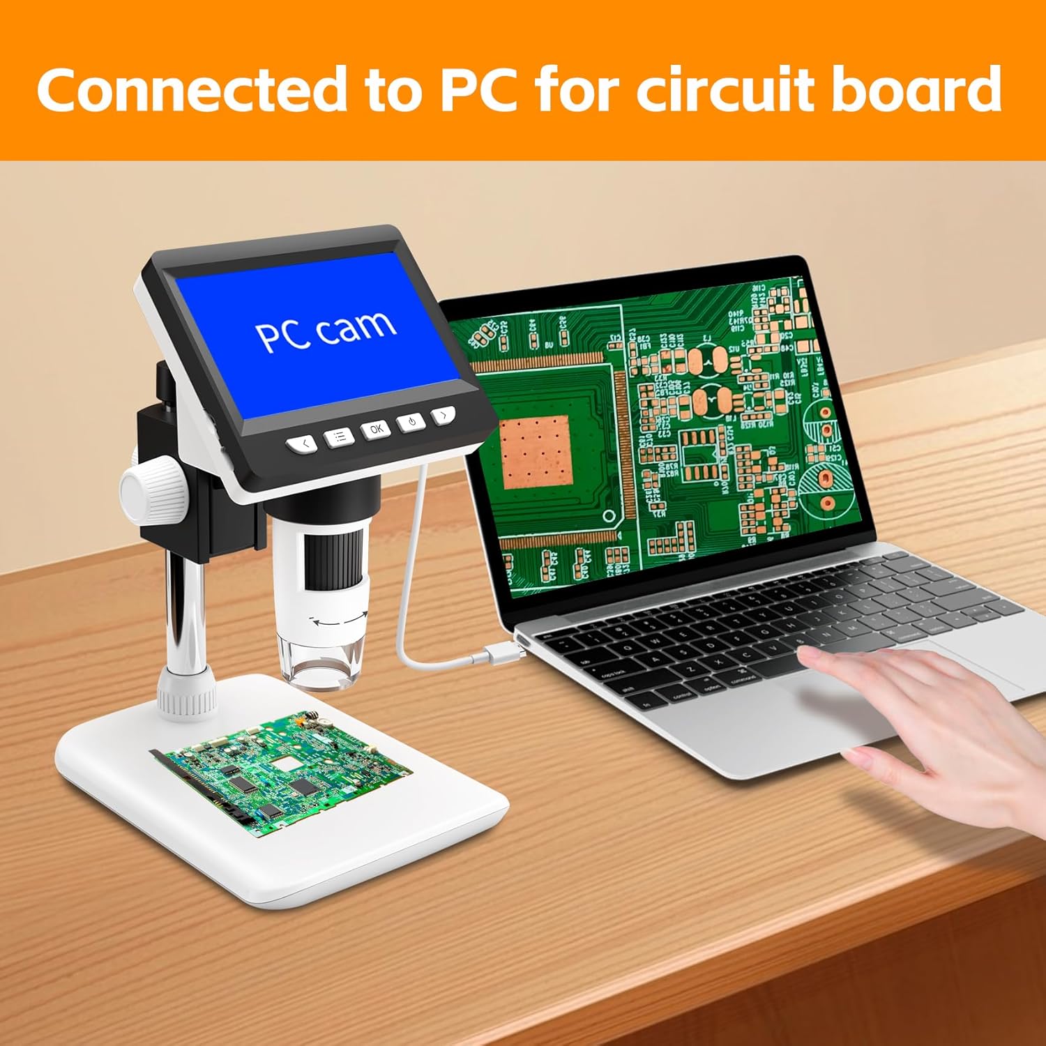GlobalCrown Digital Microscope for Kids Adults,50-1000X Magnification Microscopes with 4.3 Inch Screen,Coin Microscope with 8 Adjustable LED Light Soldering Magnifier,Windows Mac Compatible