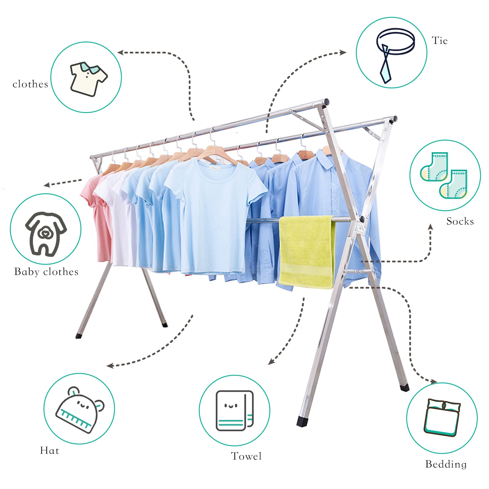 AIODE Clothes Drying Rack for Laundry Foldable, 94.5 inch Stainless Steel Pool Towel Rack Outdoor Free Standing Clothing Hanger Indoor