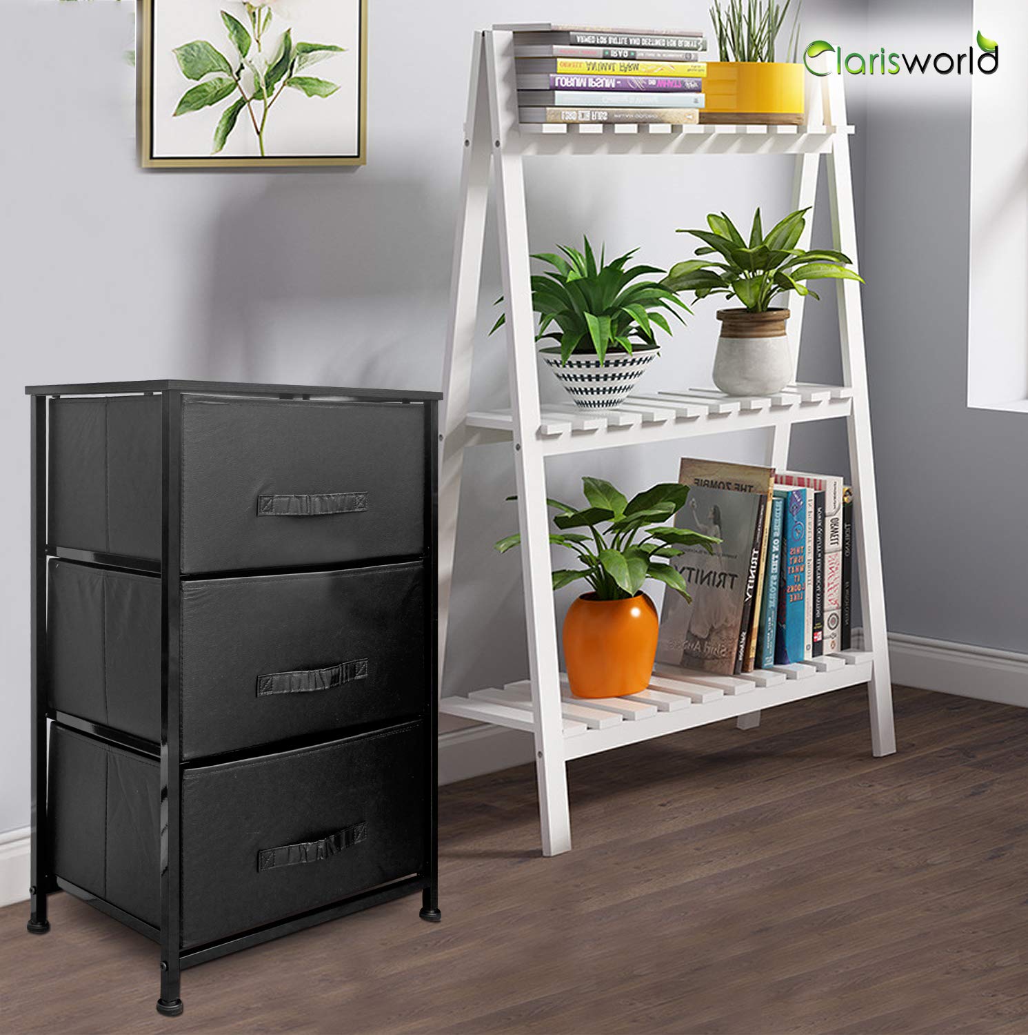 Clarisworld Drawers Storage Tower Dresser - Wood Top, Sturdy Steel Frame, Organizer Unit for Bedroom, Hallway, Entryway, Closets  Laminated Fabric