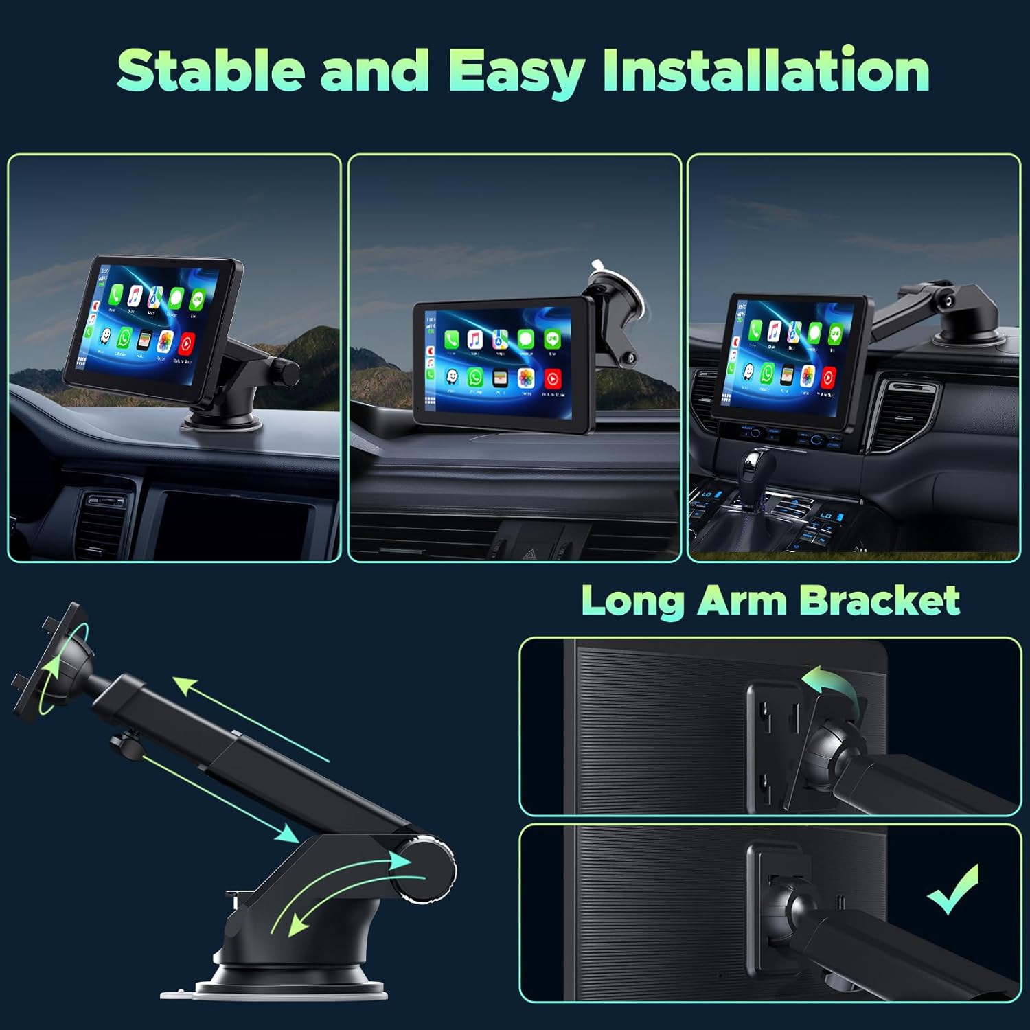 LAMTTO 7 inch Carplay Screen for Apple Carplay Android Auto Wireless, Mirror Link, Live Navigation, Siri G00gle Voice Assistant, Touchscreen, Bluetooth 5.0, AUX, FM