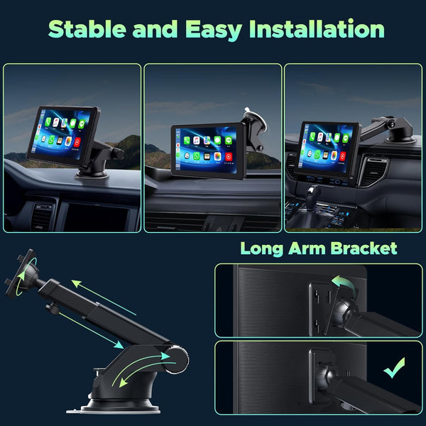 LAMTTO 7 inch Carplay Screen for Apple Carplay Android Auto Wireless, Mirror Link, Live Navigation, Siri G00gle Voice Assistant, Touchscreen, Bluetooth 5.0, AUX, FM