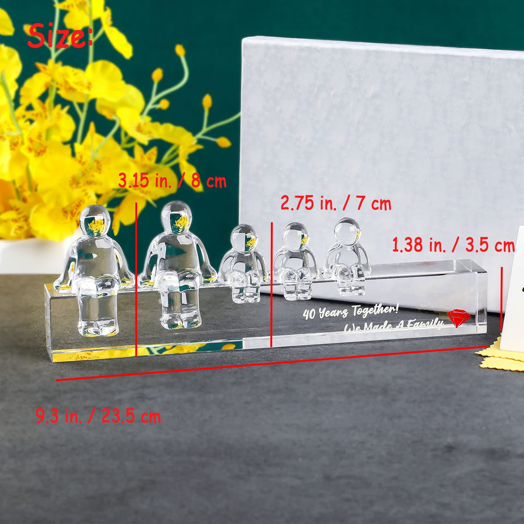 Movdyka Crystal 40th Ruby Wedding Anniversary Sets Idea Gifts for Her Wife, 40 Years Together We Made A Family Figurines Ornaments for Him (3