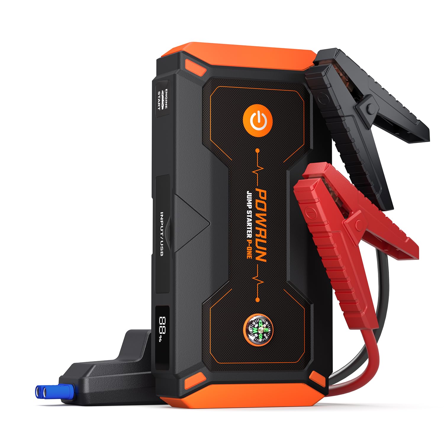 Powrun P-ONE Jump Starter Power Pack,2000A Peak Portable Car Jump Starter Power Bank(up to 8.0L Gas and 6.5L Diesel),12V Battery Jump Starter with LED Flashlight,Type-C Input,Carry Case (Orange)