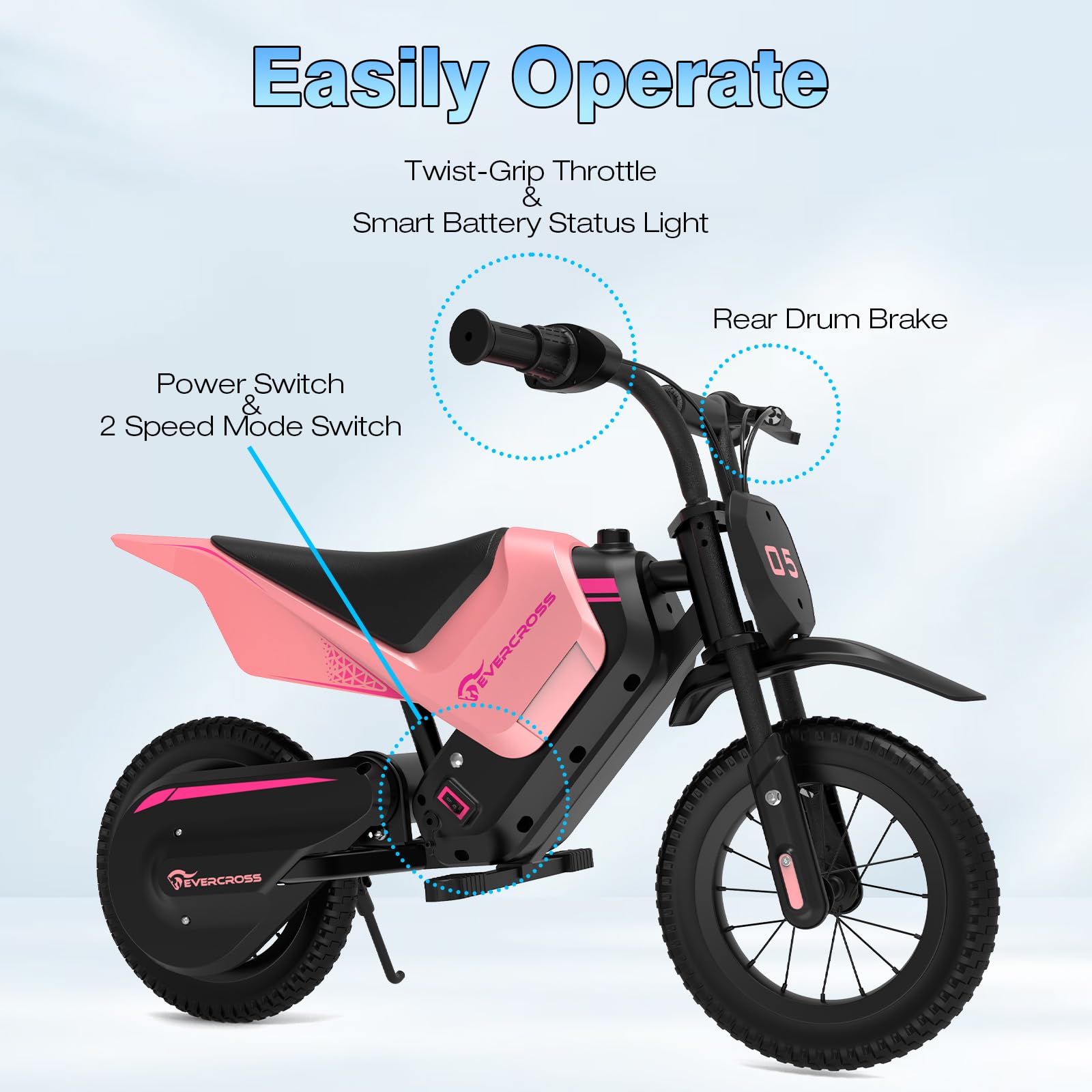 EVERCROSS EV05M Electric Motorcycle for Kids, 150W Kids Ride On Motorcycle, 8/16 km/h Speed Modes & 15 km Long-Range Electric Motorcycle, 12'' Moto Cross for Children Aged 3-12 Years