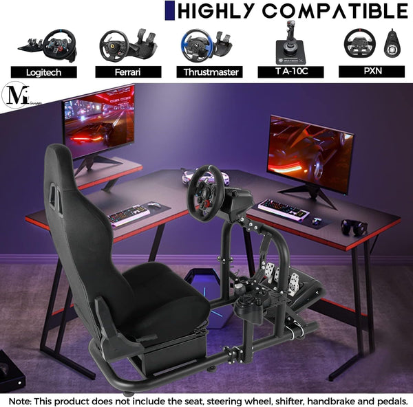 Minneer L-shaped Double Arms Racing Simulator Cockpit Fit for Logitech Fanatec Thrustmaster G27 G29 G920 G923 T300RS Large Round Tube Driving Wheel Stand Not Included Wheel Pedal Handbrake and Seat