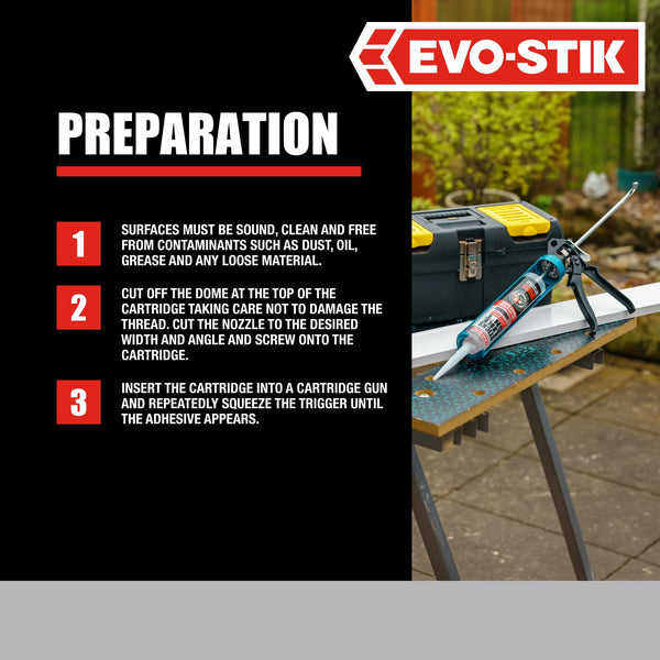 EVO-STIK Sticks Like Sh*t Turbo Adhesive, All Weather, Fast Setting, Extreme Temperature & Movement Resistant, White, 290ml