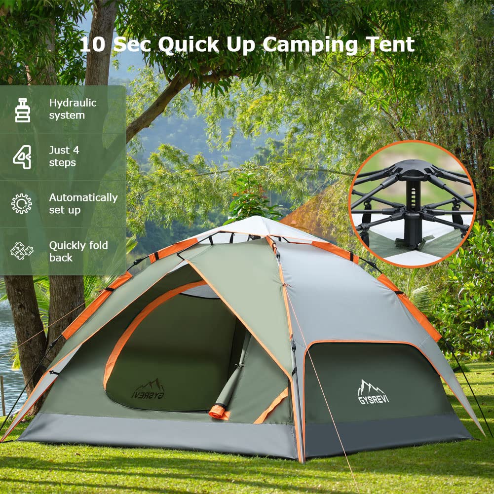 Gysrevi Camping Tent, 3 Man Instant Pop Up Tent Waterproof, Large Double Layer Automatic Dome Tent, Outdoor Backpacking Tents for Camping