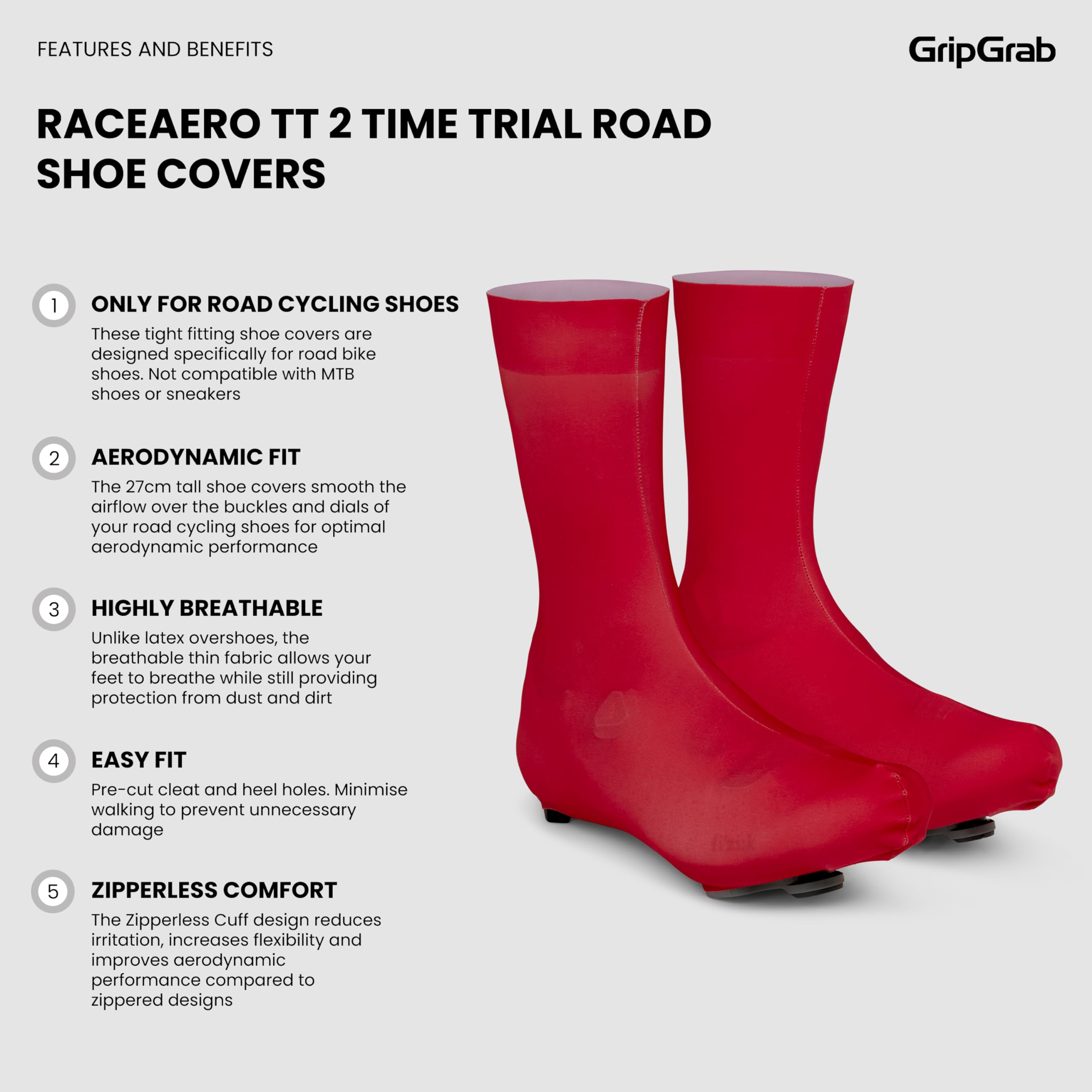 GripGrab RaceAero TT 2 Time Trial Road Cycling Shoe Covers Lightweight Aerodynamic Thin High Cut Summer Overshoes