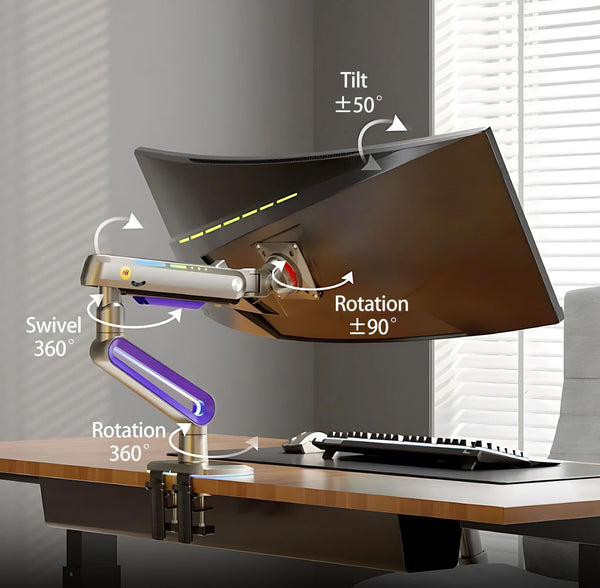 NB Ergonomic Monitor Stand for Screen 32 to 60 inch, RGB Ultrawide Curved Monitor Arm 49 57 inch - Load up to 20 kg, VESA 75 & 100 mm (Black)