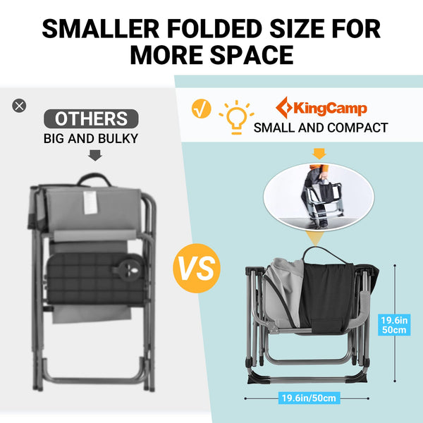 KingCamp Folding Camping Chairs for Adluts Heavy Duty Directors Chair with Cooler Bag and Side Table Support up to 150KG