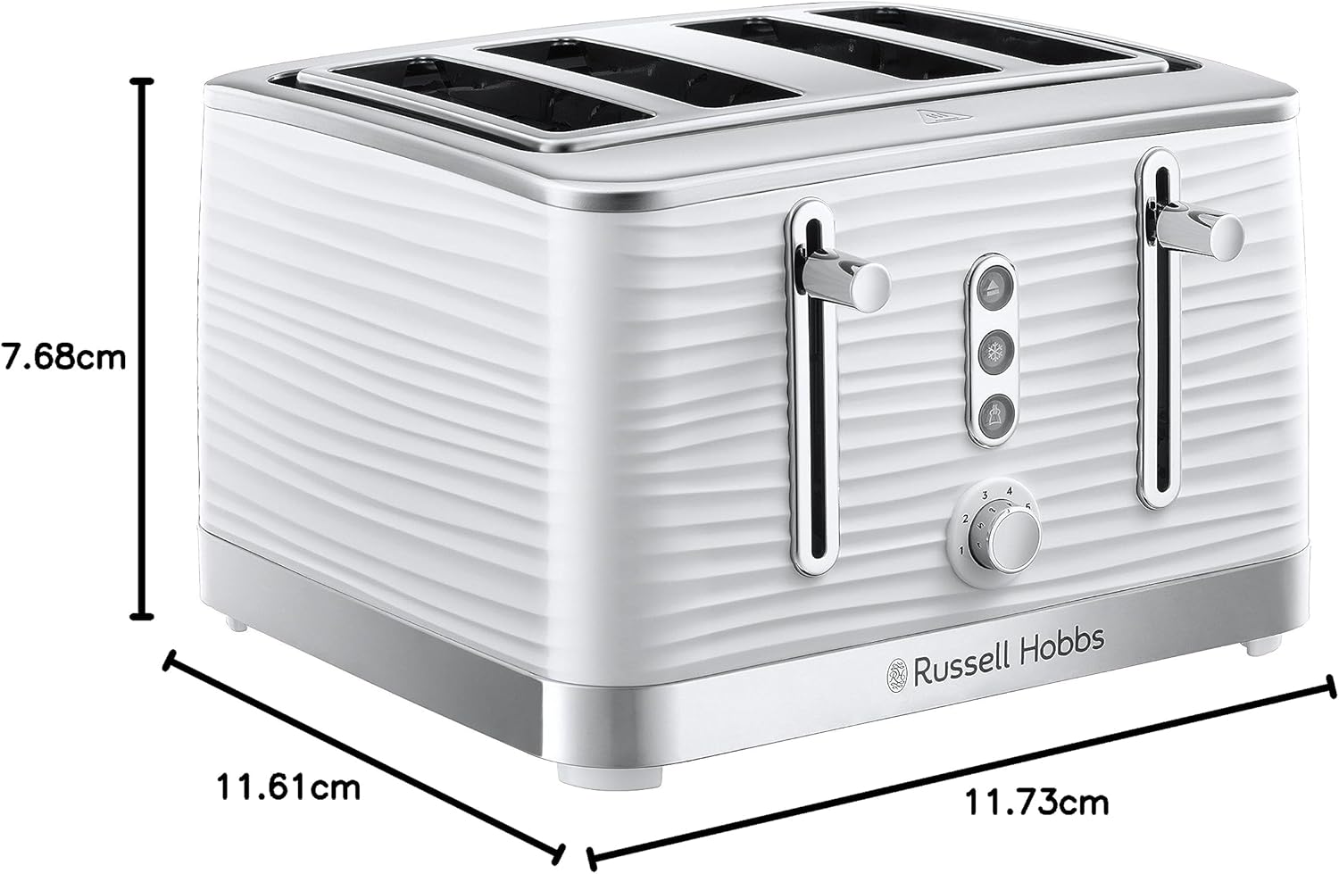 Russell Hobbs Inspire 4 Slice Toaster (Extra wide slots, High lift feature, 6 Browning levels, Frozen/Cancel/Reheat function with Blue LED illumination, 1800W, White textured high gloss) 24380