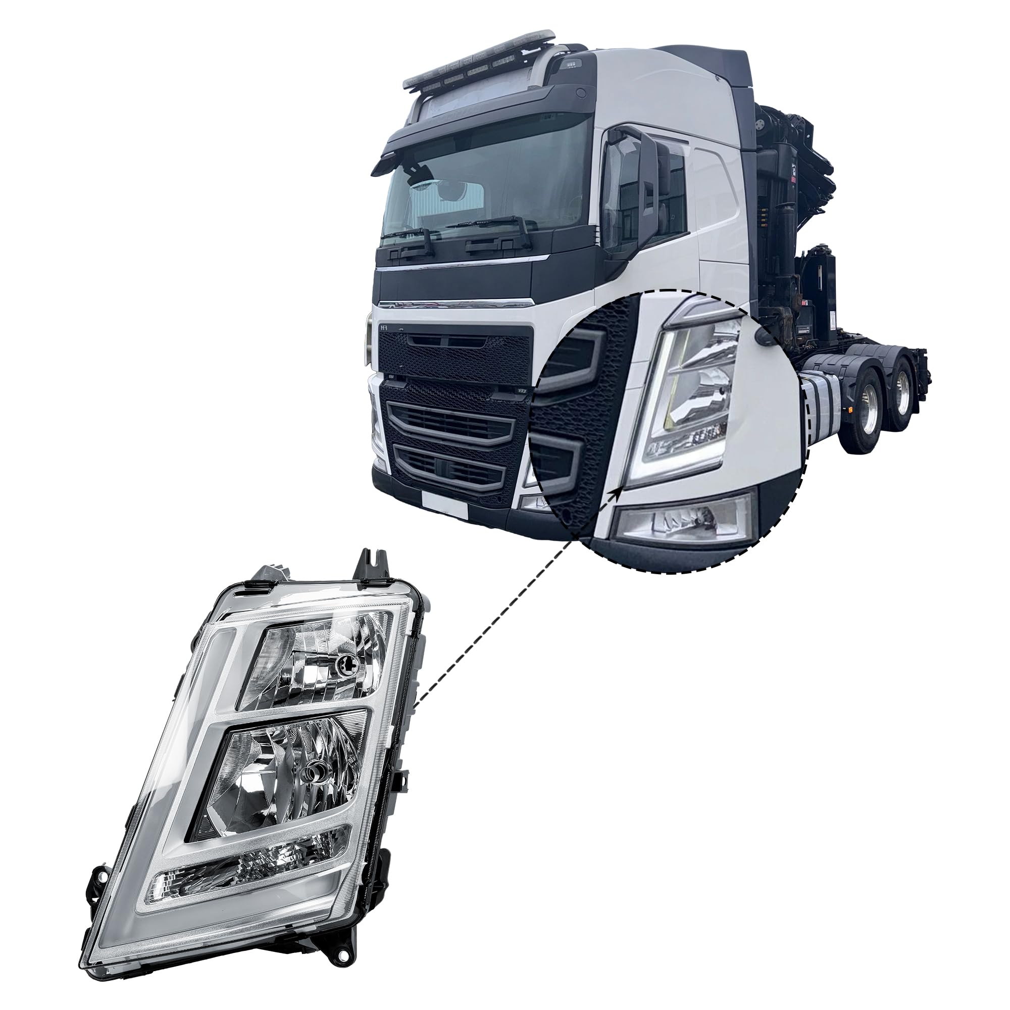 LONGLING Replacement Driver Right Side O/S Headlight Lamp Electric Adjustment for 2012-2020 Volvo Truck FH FM Version 4